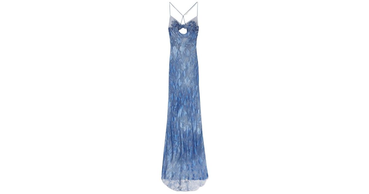 Ermanno Scervino Denim Print Devoré Long Dress With Handmade