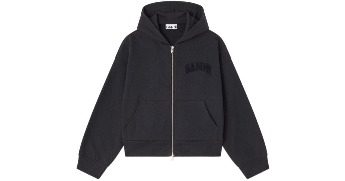 Ganni Zipped Long Sleeved Hoodie in Blue | Lyst