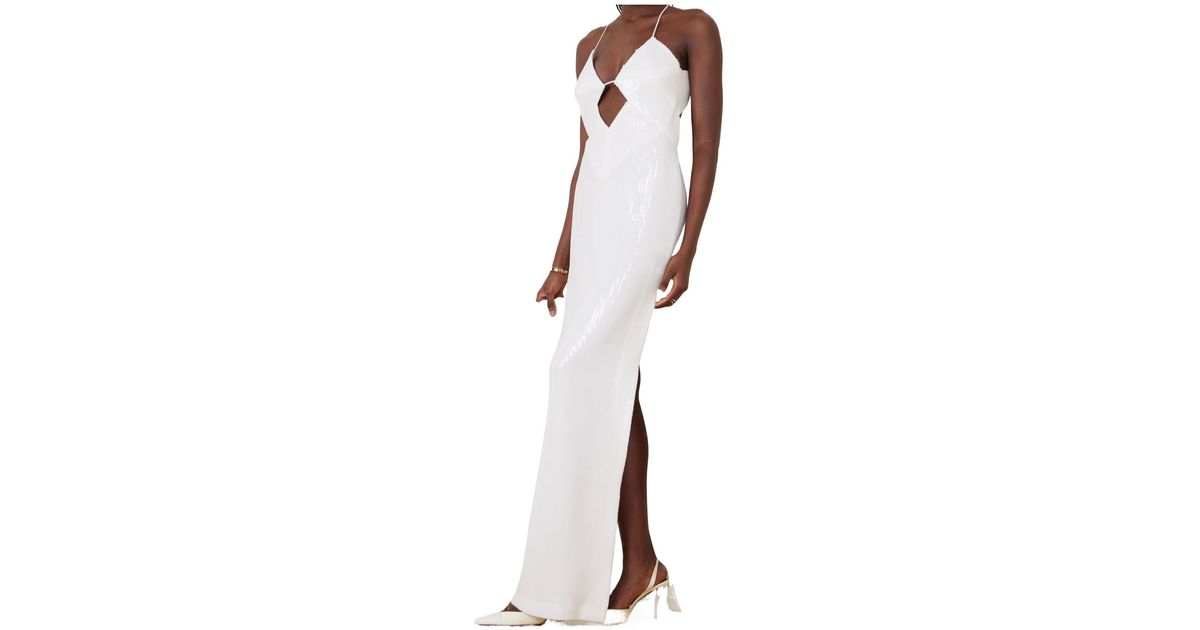 Galvan London Kite Long Dress With Openwork Sequins in White | Lyst