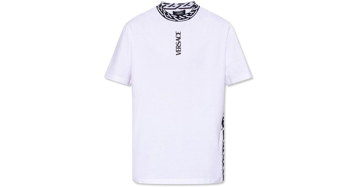 Versace La Greca Logo Printed Crewneck T-Shirt in White for Men | Lyst