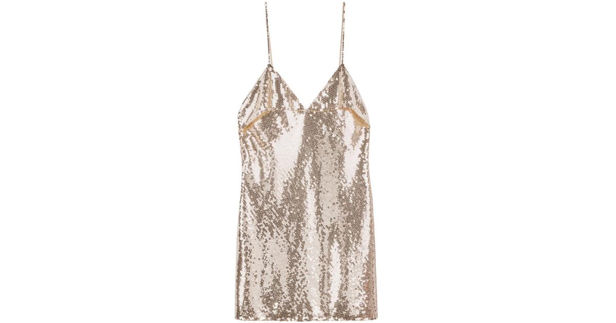 Celine Embroidered Mini Dress in Natural | Lyst