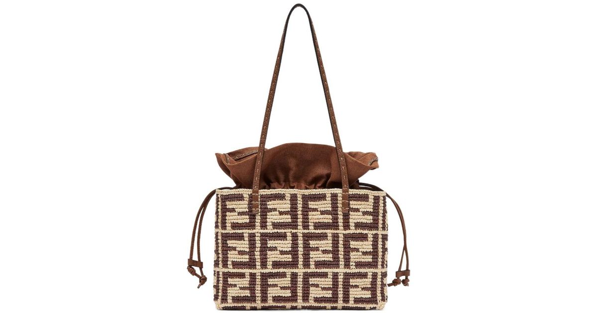 Fendi Ff Raffia Crochet Shopper With Pouch in Brown | Lyst