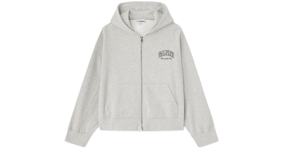 Ganni Essential Zip Hoodie in White | Lyst