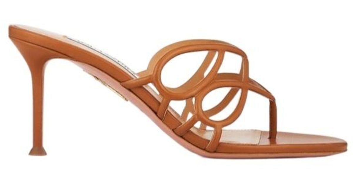 Aquazzura Infinito 75Mm Leather Sandals in Brown | Lyst