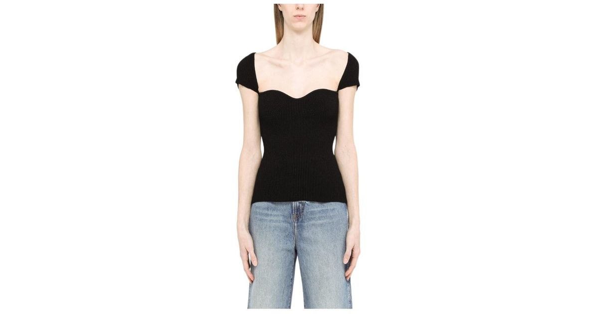 KHAITE Ista Cap-Sleeved Knitted Top in Black | Lyst