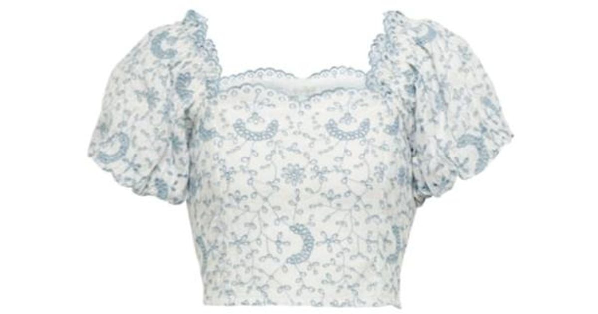 LoveShackFancy Printed Blouse in Gray | Lyst
