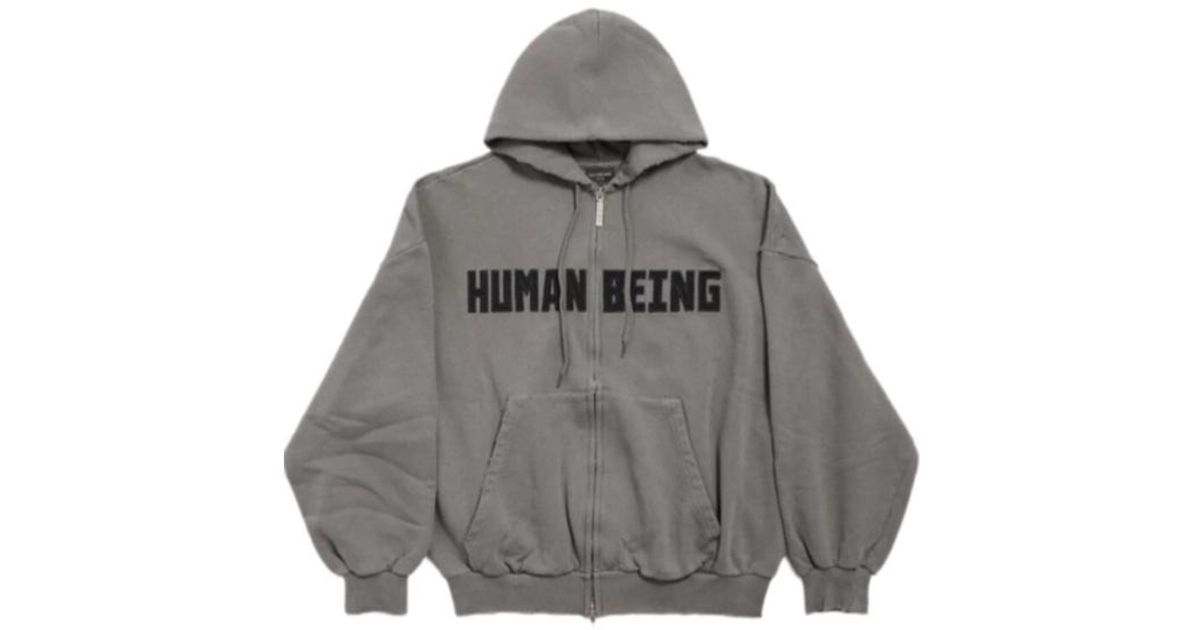 Balenciaga Human Being Shifted Zip-Up Hoodie in Gray for Men