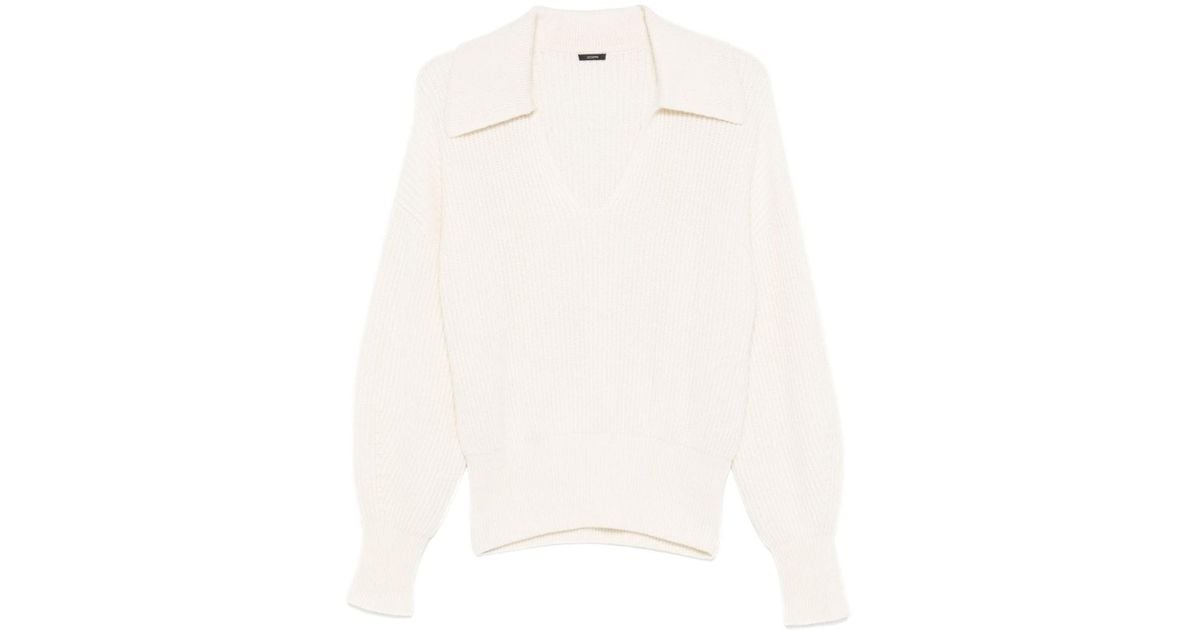 JOSEPH Stitch Open Neck Jumper in White | Lyst