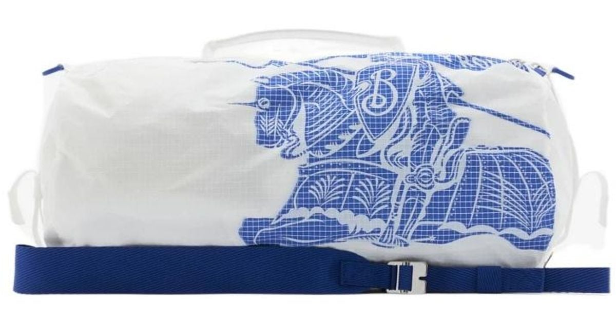 Burberry Medium Ekd Logo-Print Duffle Bag in Blue for Men | Lyst