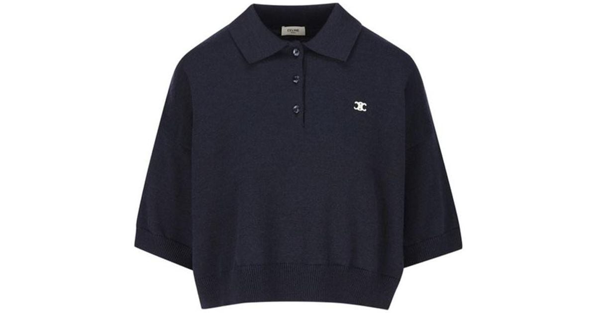 【CELINE】TRIOMPHE NAVY POLO●RY0CED06807MR Celine Triomphe Cropped Polo in Blue | Lyst
