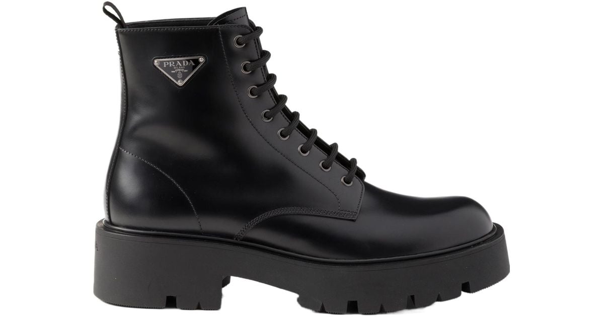 Prada Lace-Up Platform Boots in Black for Men | Lyst