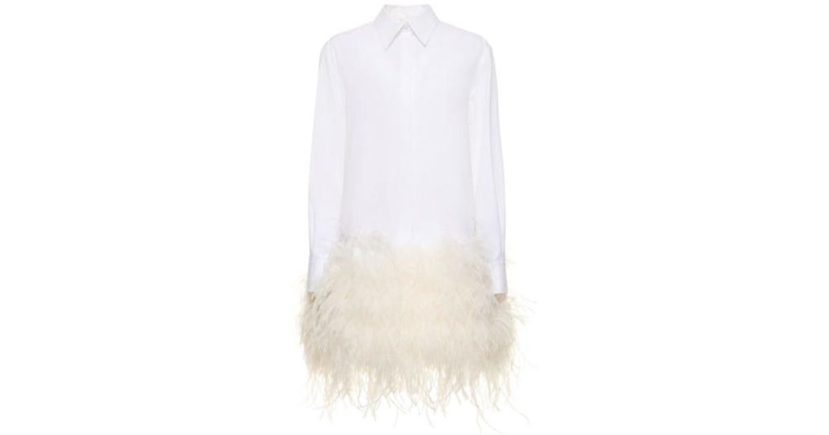 valentino-feather-trimmed-dress-in-white-lyst