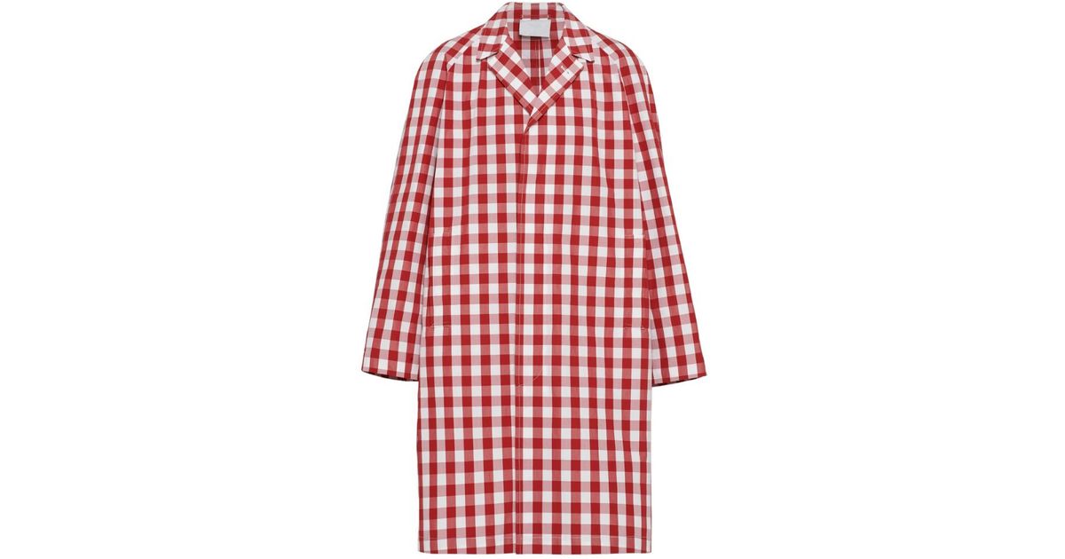 コート Prada Printed Cotton Overcoat Prada Check-Printed Belted Coat in Red for Men | Lyst
