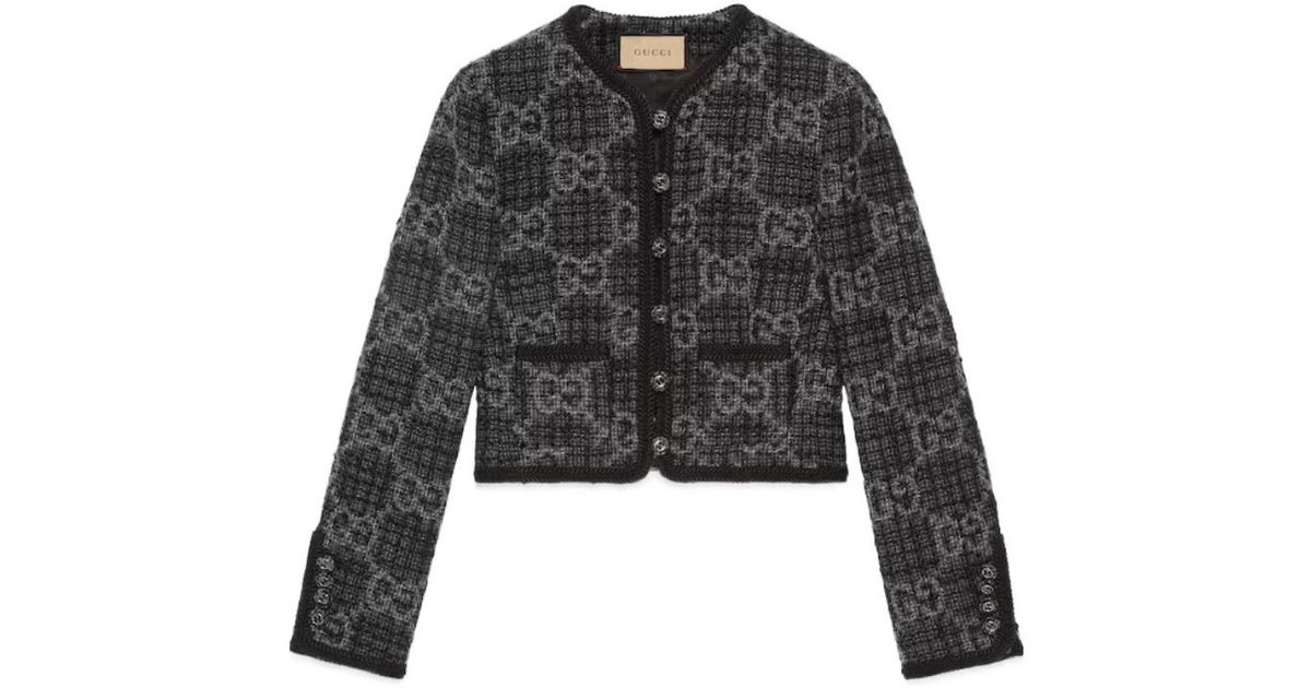 Gucci Gg Tweed Jacket in Black | Lyst