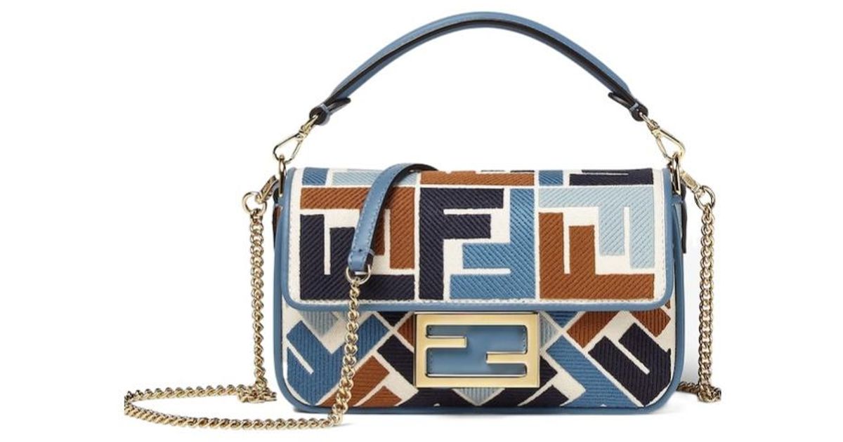 Fendi Canvas Bag With Ff Embroidery in Blue | Lyst