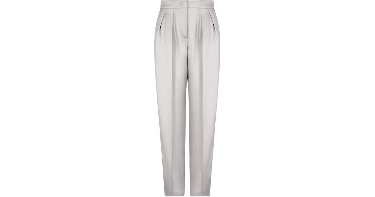 パンツ Giorgio Armani Grey Silk Satin Trousers With Double Pleats Giorgio Armani Grey Silk Satin Trousers With Double Pleats