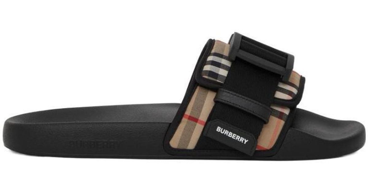 Buckle Burberry Slides Mens Burberry Buckle-Strap Vintage Check