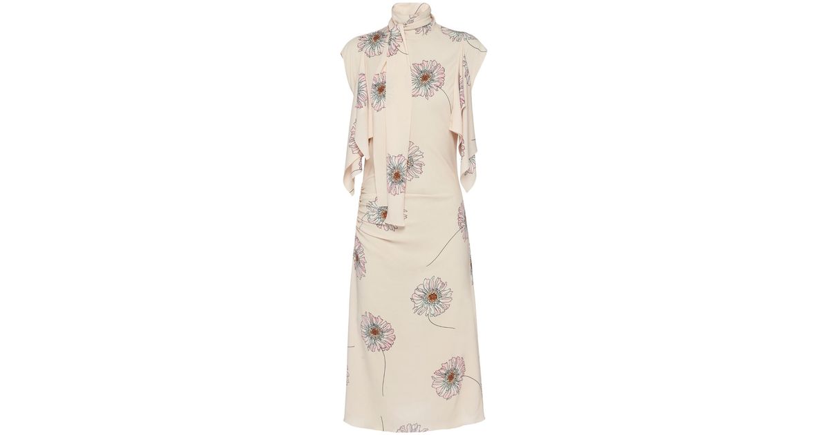 Prada Printed Sablé Dress With Scarf Collar in Natural | Lyst