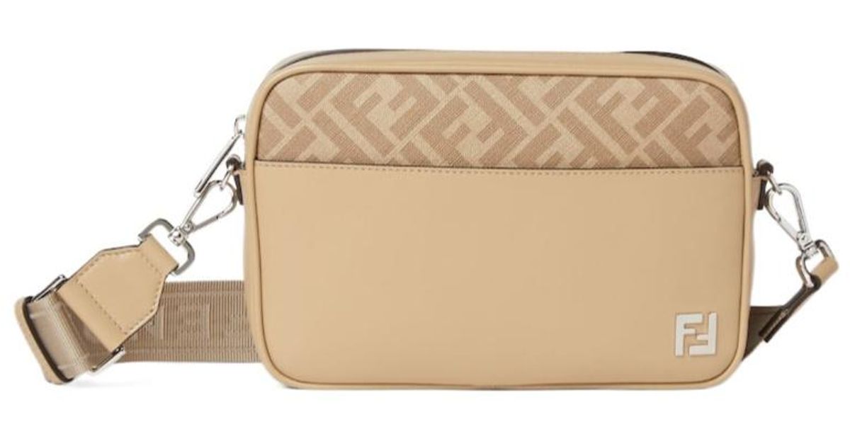 Fendi Leather And Ff Canvas Bag in Natural for Men | Lyst