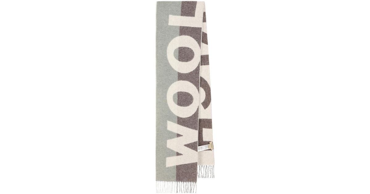 Woolrich Logo Printed Fringed Edge Scarf in White | Lyst UK