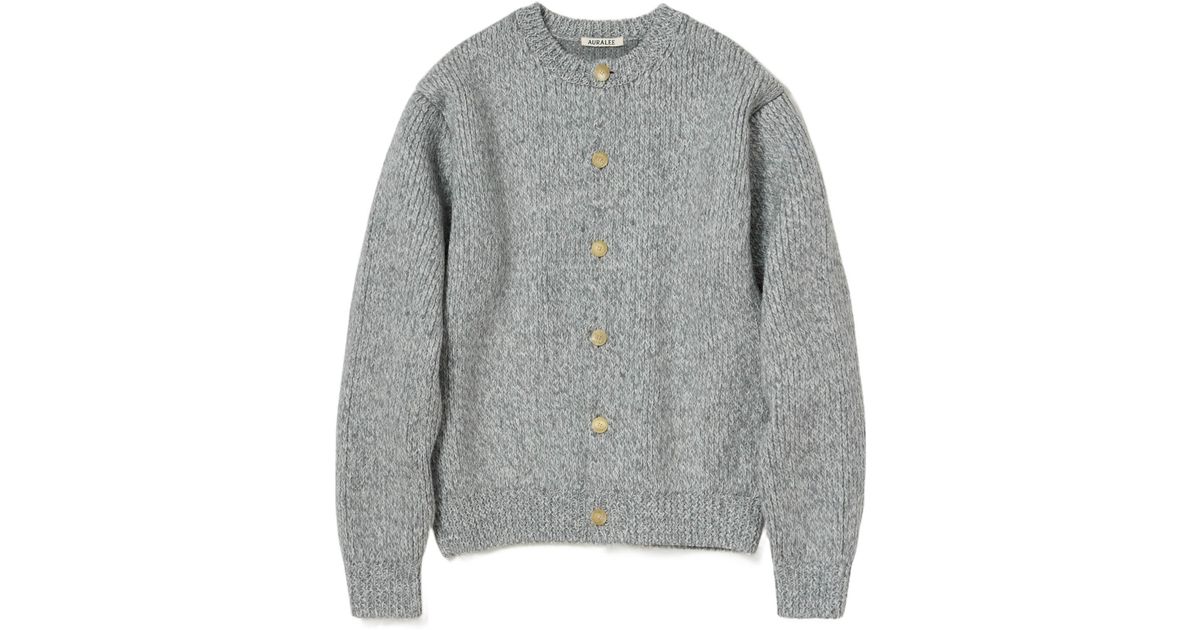 AURALEE Double-Faced Wool Alpaca Low Gauge Knit Crew-Neck in Gray