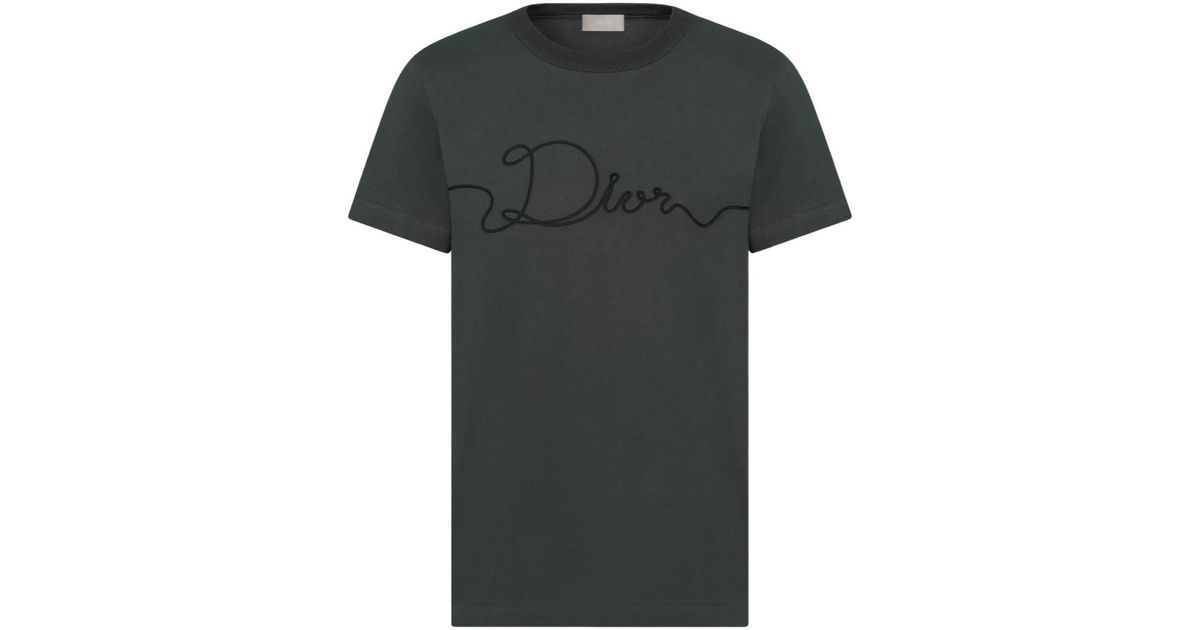 Dior Homme Ribbon Logo Detailed Crewneck T-Shirt in Green for Men