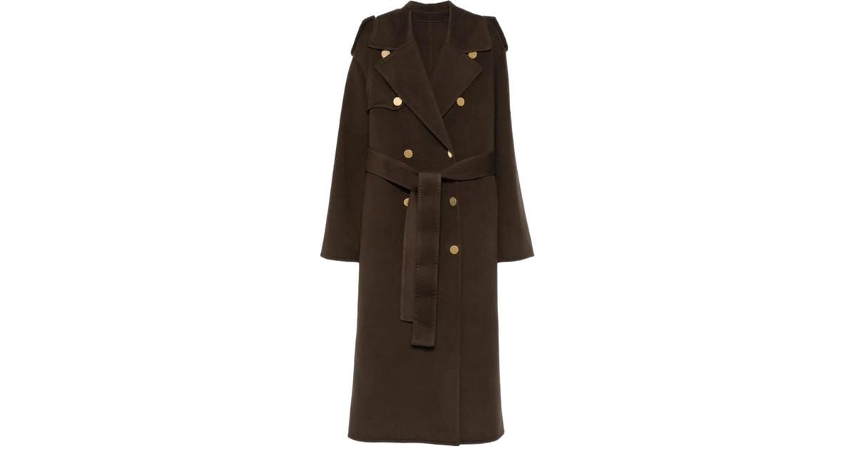 Alberta Ferretti Wool Trench Coat in Brown | Lyst