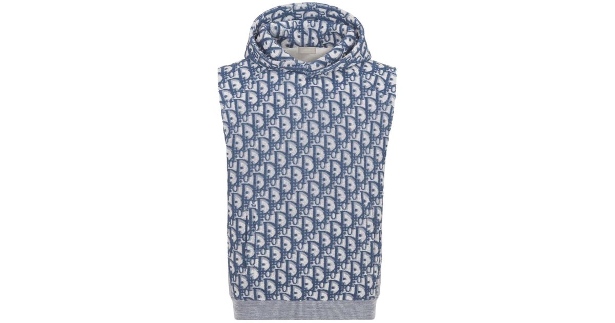 Dior Homme All-Over Logo Patterned Sleeveless Hoodie in Blue for