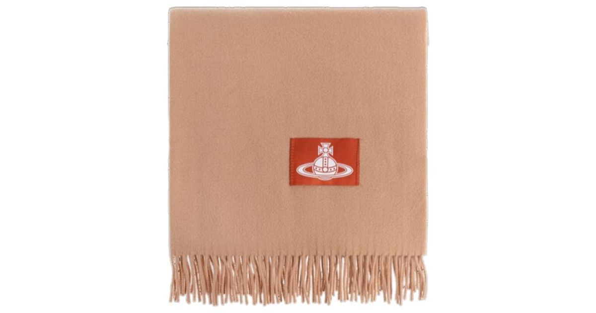 Vivienne Westwood Logo-Patch Fringed Scarf in Pink | Lyst UK