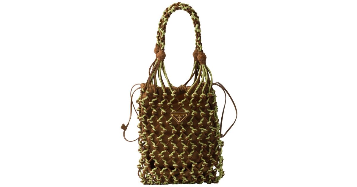 Prada Small Noué Two-Tone Mesh Tote Bag in Brown | Lyst