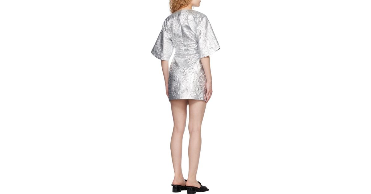 Ganni Metallic Jacquard Minidress in White | Lyst UK