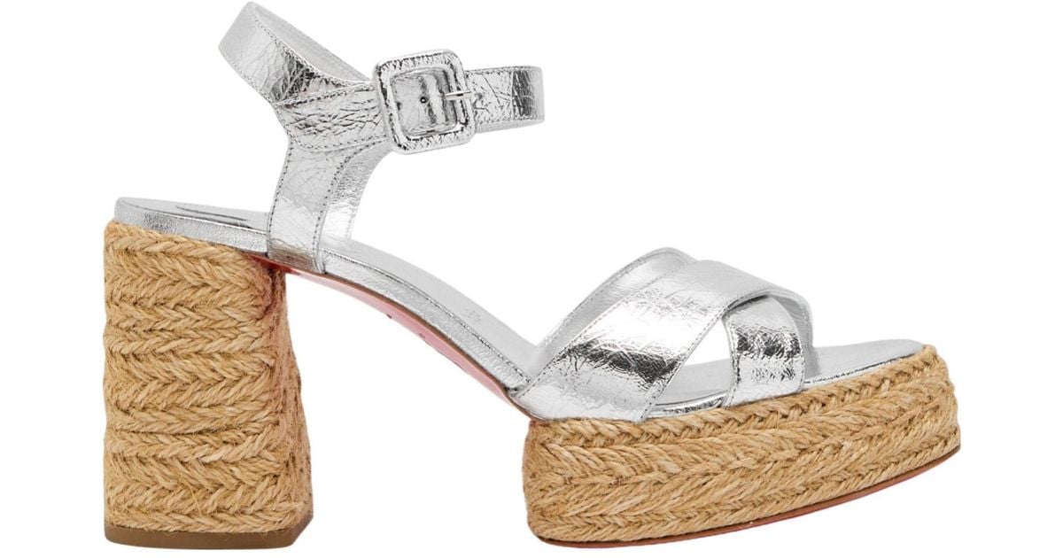 Christian Louboutin Grained Metallic Leather Espadrille Sandals in ...
