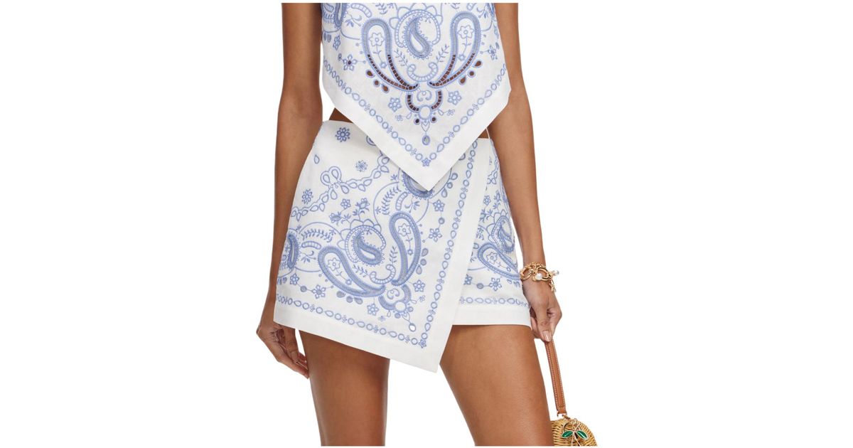 Self-Portrait Paisley-Enbroidered Shorts in Blue | Lyst