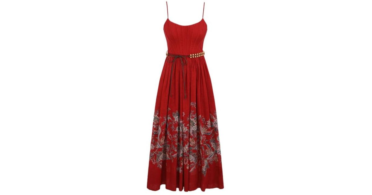Zimmermann Rhiannon Corset Midi Dress in Red | Lyst
