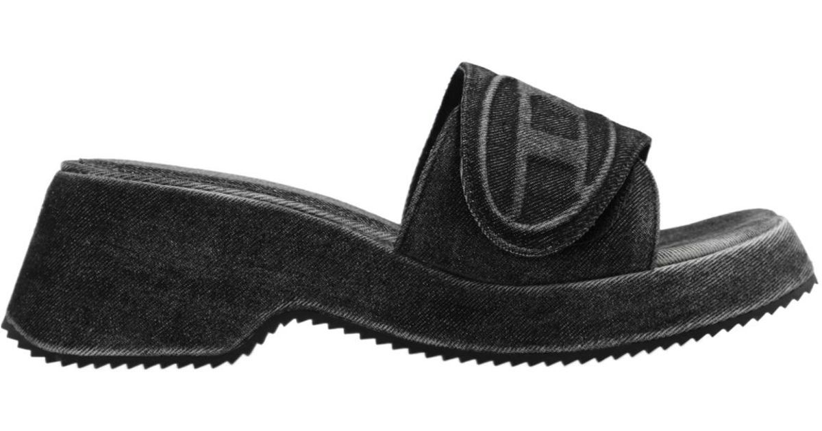 DIESEL Sa-Oval D Pf W Denim Sandals in Black | Lyst