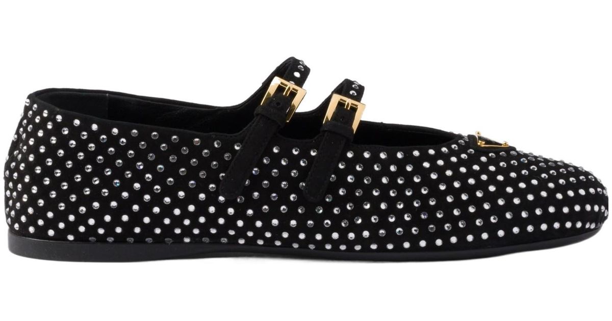 PRADA 25S CRYSTAL EMBELLISHED BALLERINA IN WHITE AND DARK BROWN FUR