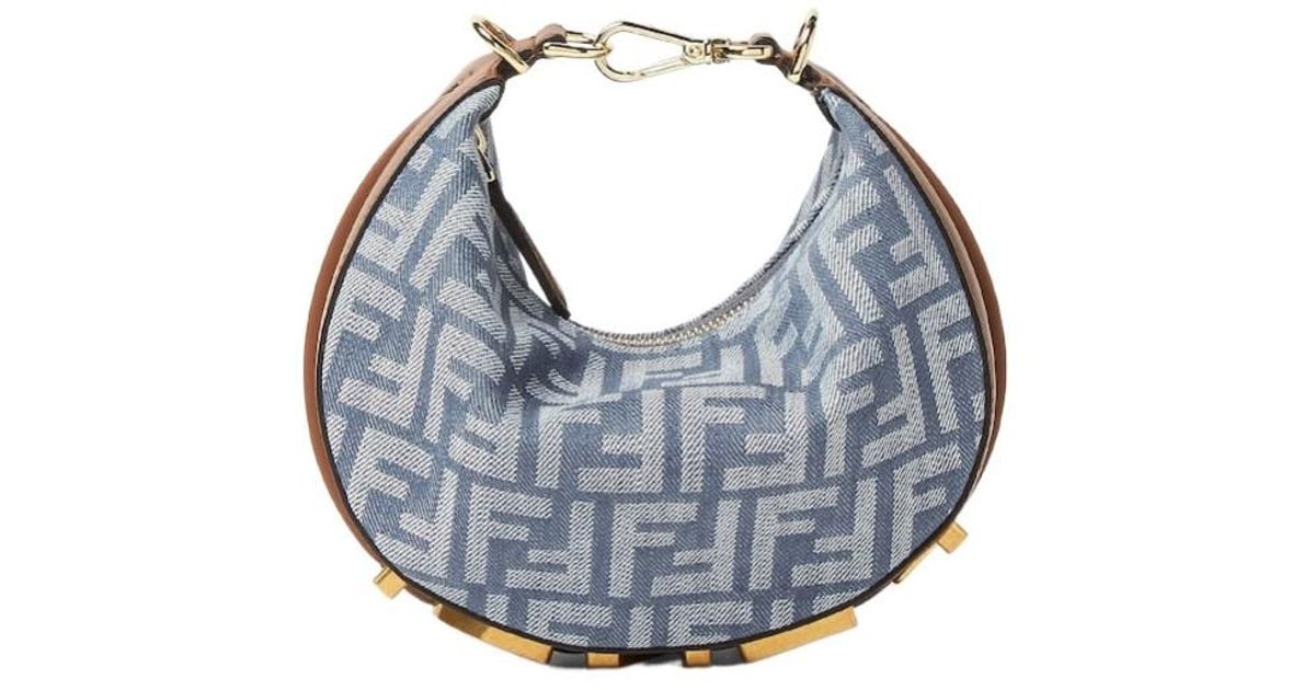 Fendi Graphy Ff Jacquard Mini Hobo Bag in Blue | Lyst
