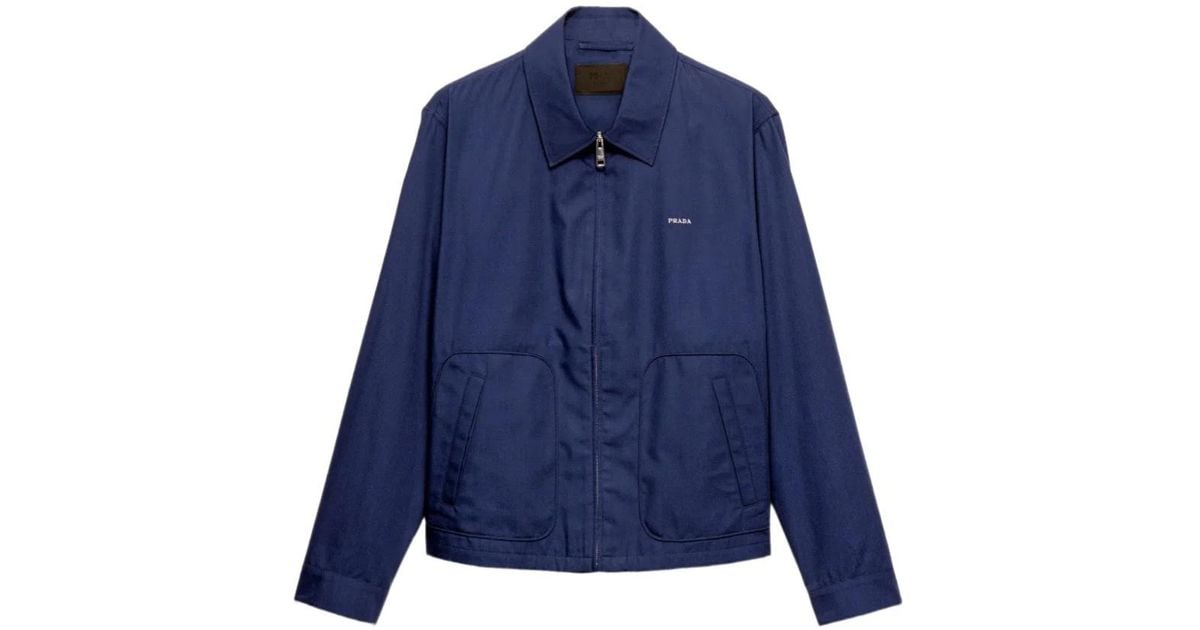 Prada Technical Cotton Zipper Blouson Jacket in Blue for Men | Lyst
