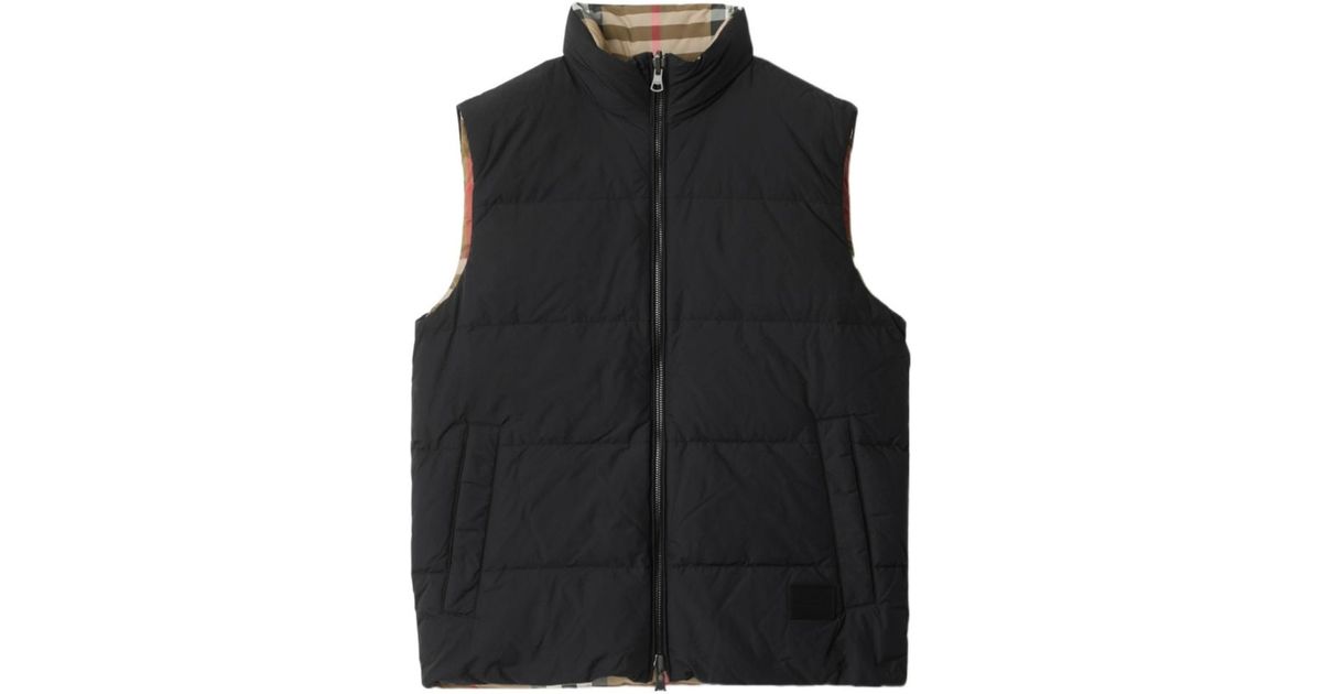 Burberry Reversible Check Nylon Puffer Gilet in Black for Men | Lyst