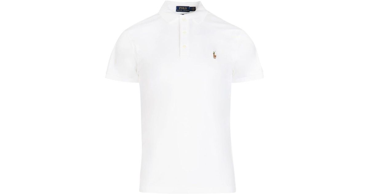 Polo Ralph Lauren Embroidered Logo Polo Shirt in White for Men | Lyst