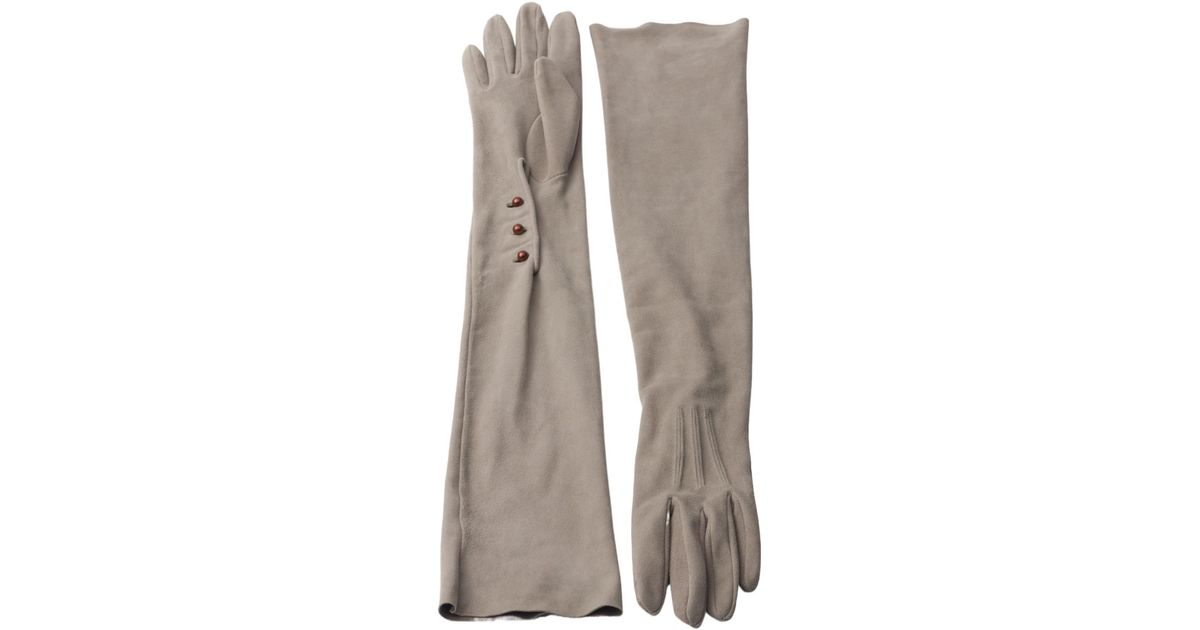 【関税&送料込】Prada Ligh Grey Suede Long Gloves Prada Full-Finger Long Gloves in Gray | Lyst