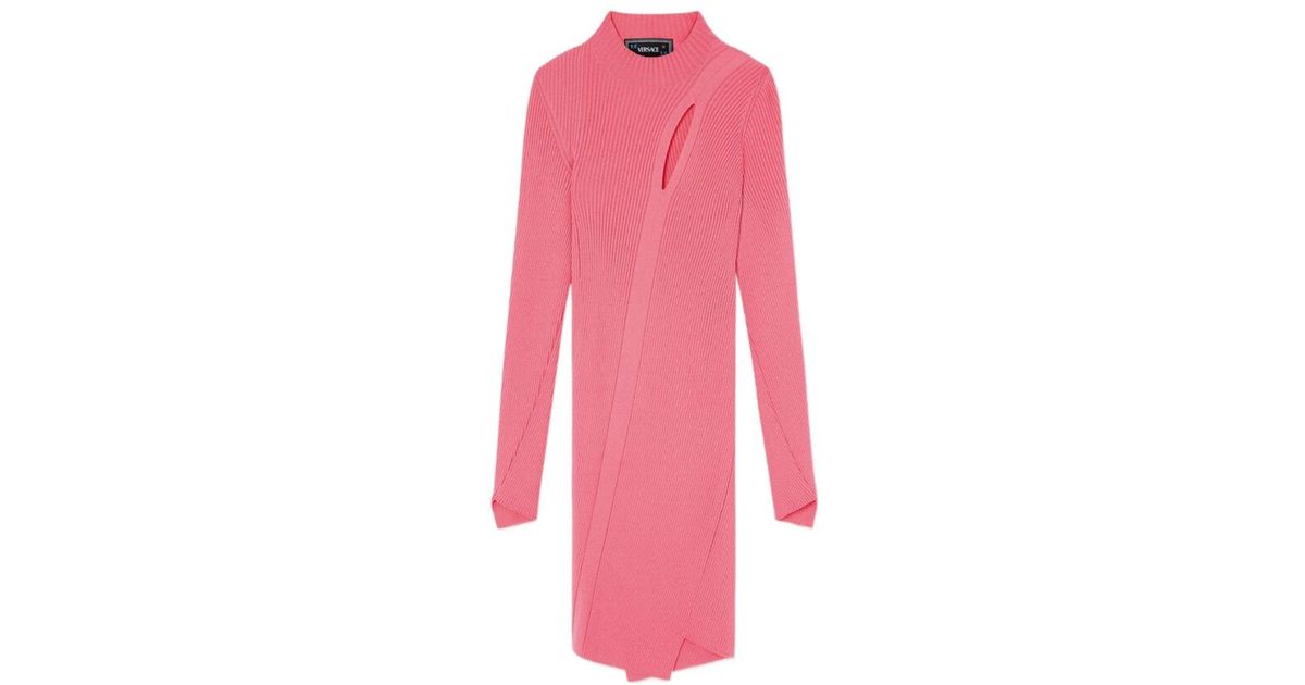 Pink Slashed Pocket Versace Ribbed-Knit Slashed Minidress in Pink | Lyst