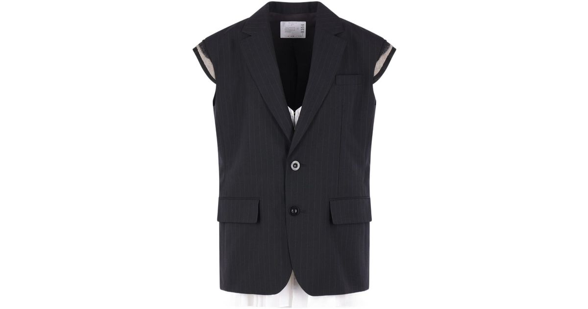 Sacai Chalk Stripe Vest in Black | Lyst