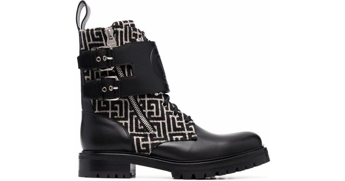 Balmain Bicolor Smooth And Monogram Jacquard Phil Ranger Ankle Boots in ...
