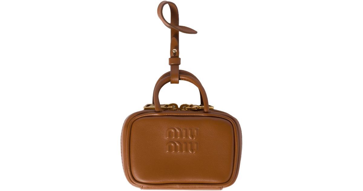 Miu Miu Logo-Embossed Trick Keychain in Brown | Lyst