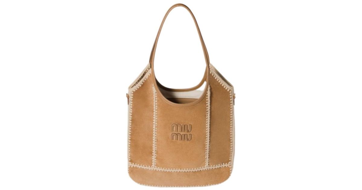ショルダーバッグ・ポシェット Miu Miu Ivy Suede And Crochet Shoulder Bag Miu Miu Ivy Suede And Crochet Bag in Natural | Lyst