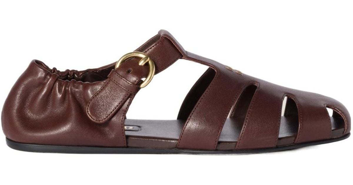 サンダル・ミュール MIU MIIU 5E395E_EFX RUCHES NAPPA LEATHER FISHERMAN'S SHOES Oak Ruches Nappa Leather Fisherman's Sandals | Miu Miu