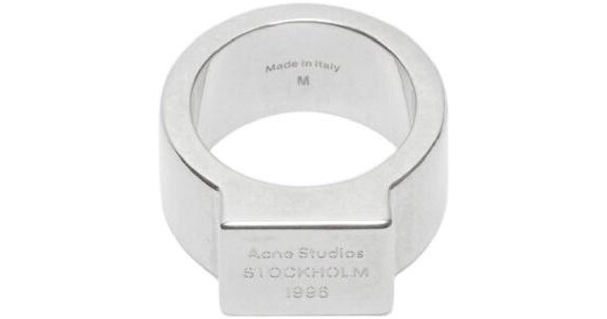 Acne Studios Rectangular-Logo Signet Ring in White for Men | Lyst UK