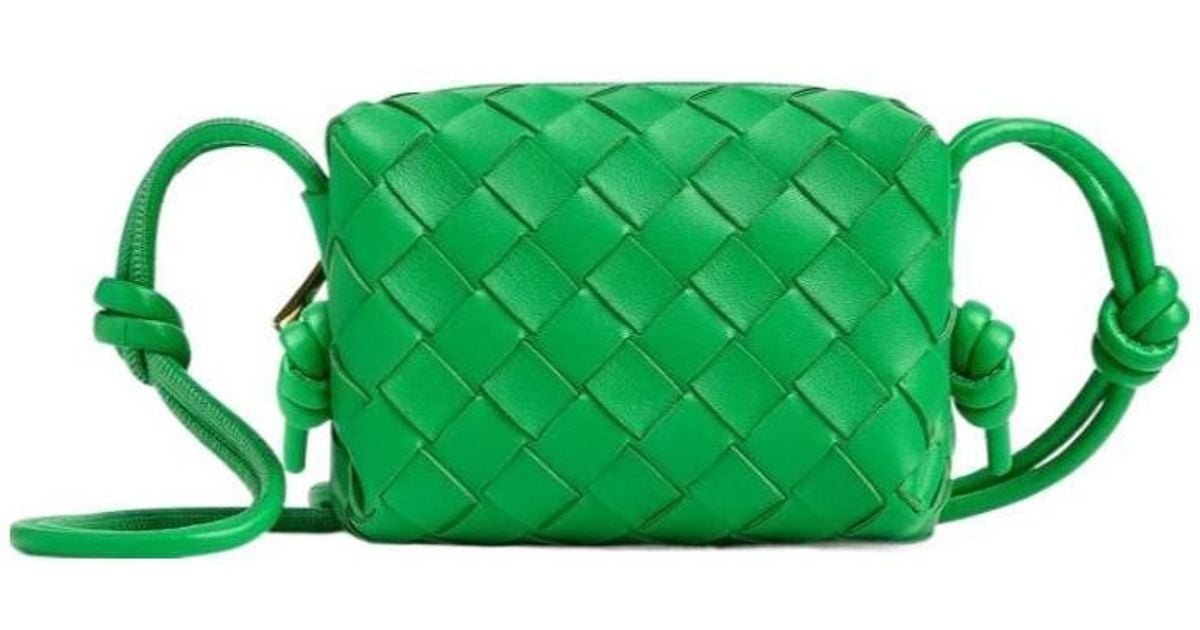 Bottega Veneta Logo Woven Leather Shoulder Bag in Green | Lyst