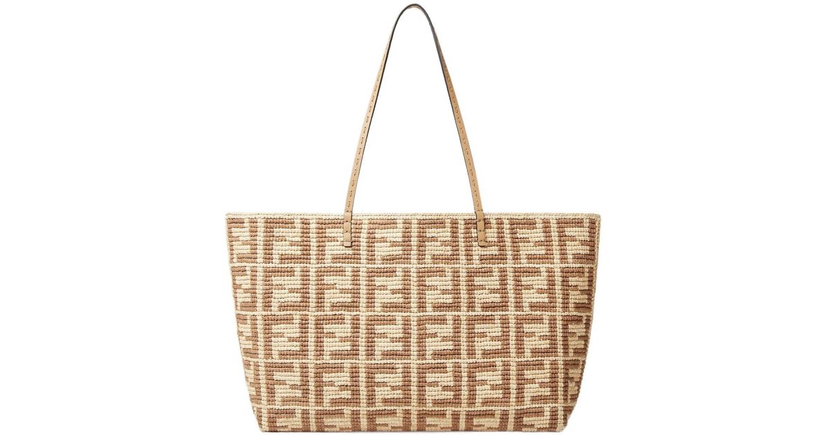 Fendi Large Roll Ff Crochet Tote Bag in Natural | Lyst